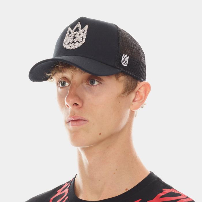 Clean Crystal Logo Mesh Trucker Curved Trucker Mens Hat (Black)