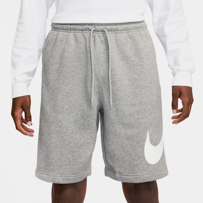 Club Fleece Swoosh Graphic Mens Shorts (Dark Grey Heather/Light Grey/White)