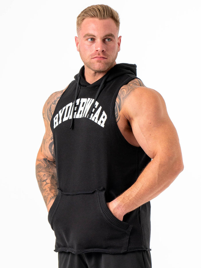 Collegiate Sleeveless Hoodie - Black Clothing Ryderwear