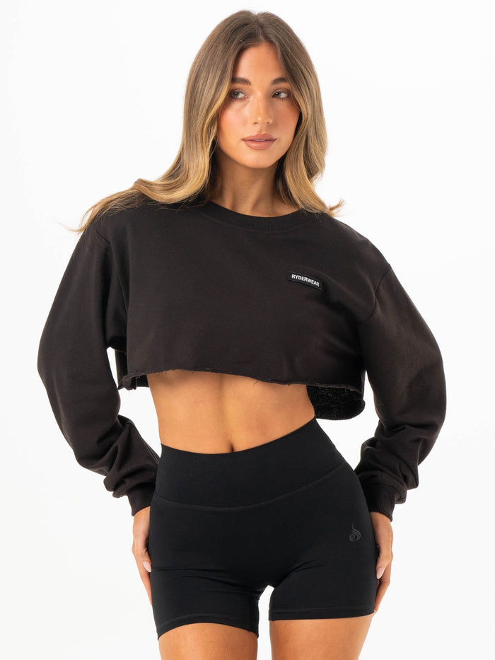 Cropped Sweater - Washed Black Clothing Ryderwear