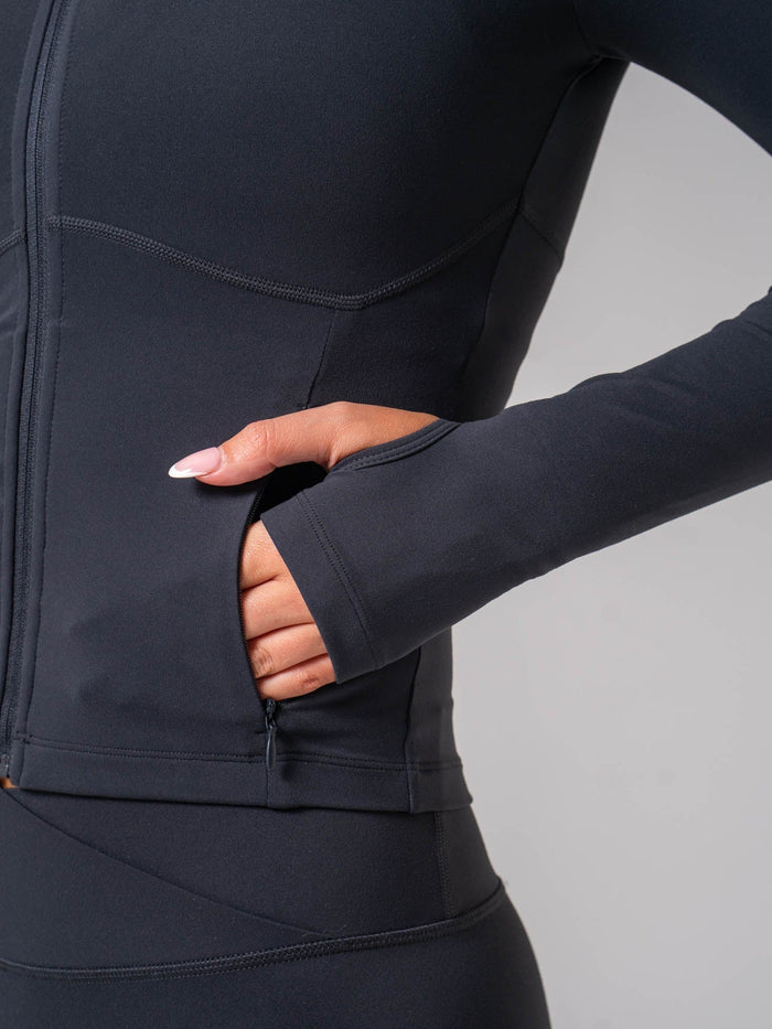 Cropped Zip Jacket - Midnight Black Clothing Ryderwear