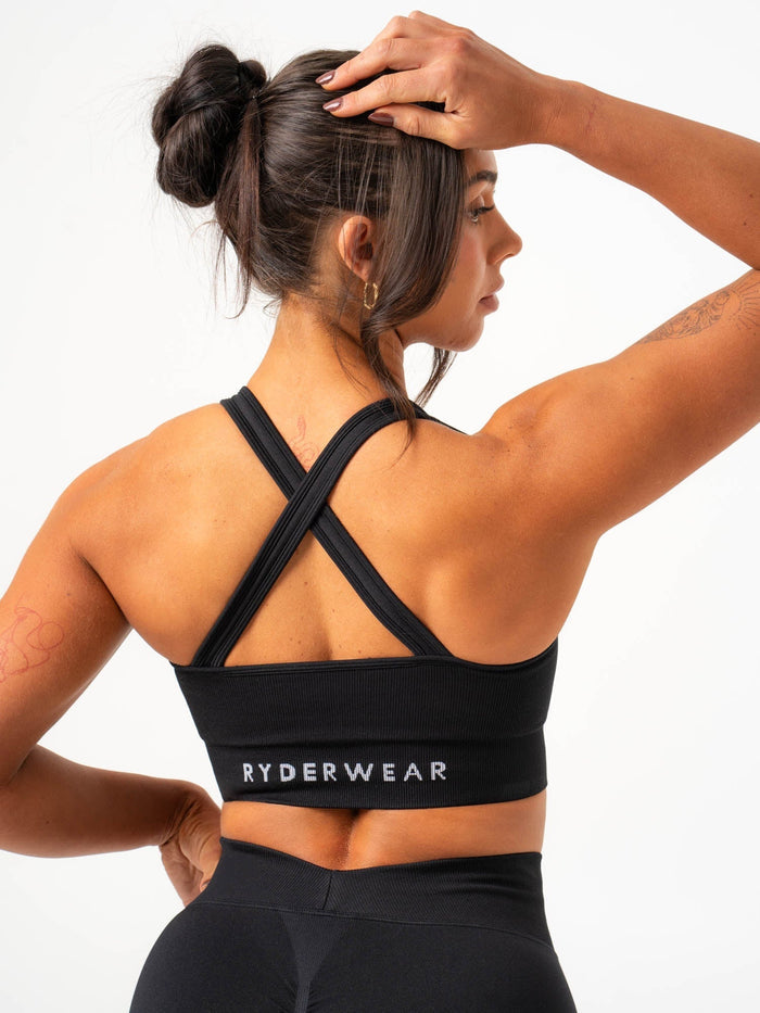 Cross Back Seamless Bra - Black Clothing Ryderwear