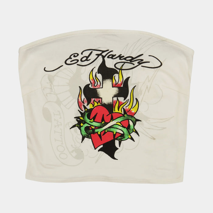 Cross Heart Tube Womens Top (White/Black)