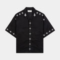 Crosses Cotton Button Up Mens Short Sleeve Shirt (Black/White)