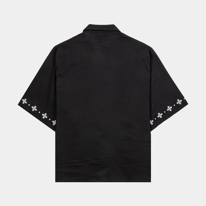 Crosses Cotton Button Up Mens Short Sleeve Shirt (Black/White)