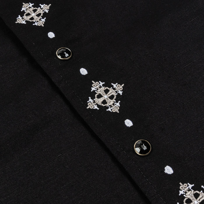 Crosses Cotton Button Up Mens Short Sleeve Shirt (Black/White)