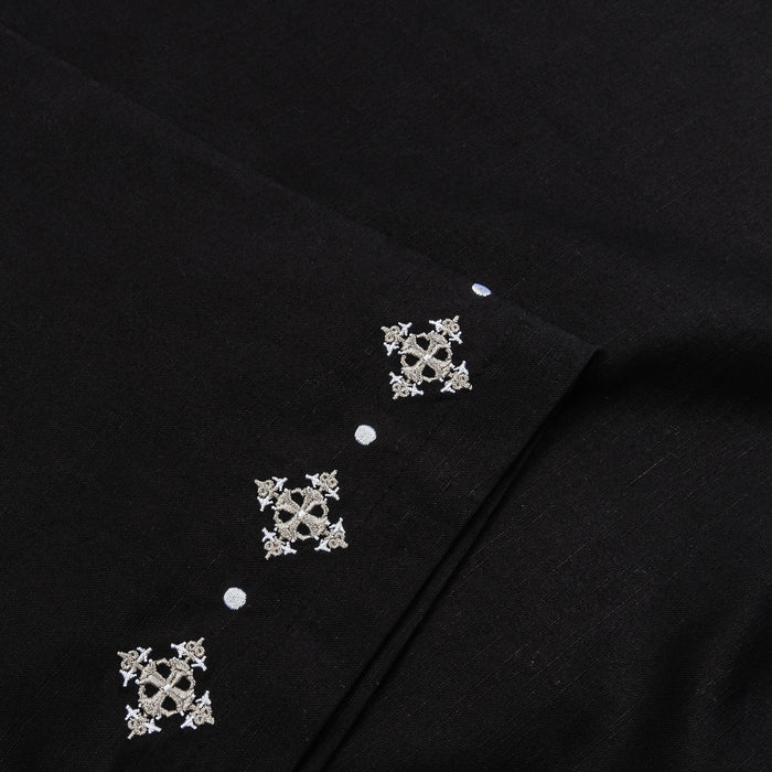 Crosses Cotton Button Up Mens Short Sleeve Shirt (Black/White)