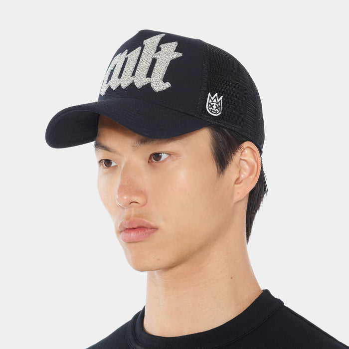 Crystal Cult Script Logo Trucker Mens Hat (Black)