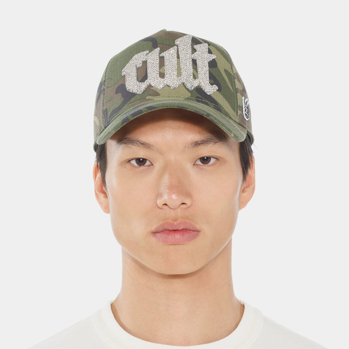 Crystal Cult Script Logo Trucker Mens Hat (Grey/Silver)