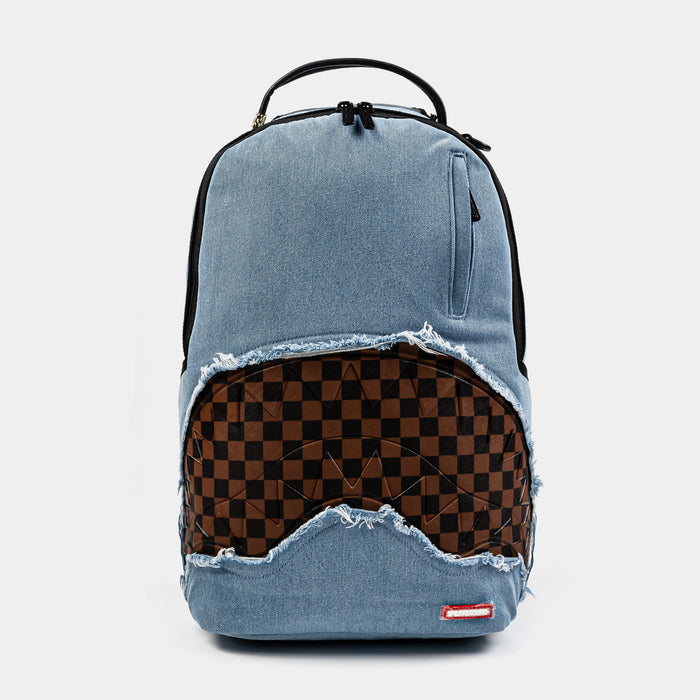 Denim Shark Bite Mens Backpack (Blue/Brown)
