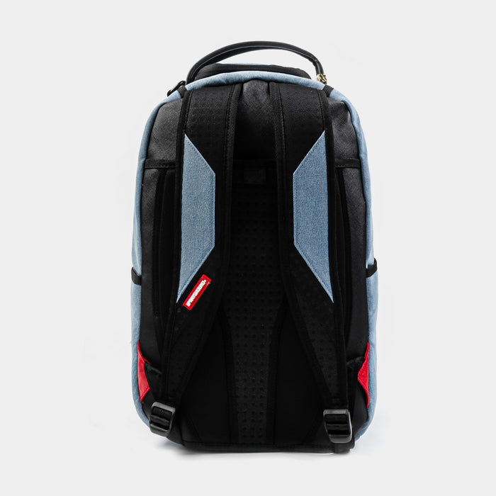 Denim Shark Bite Mens Backpack (Blue/Brown)