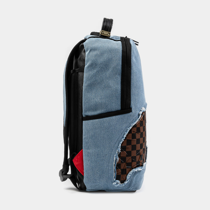 Denim Shark Bite Mens Backpack (Blue/Brown)