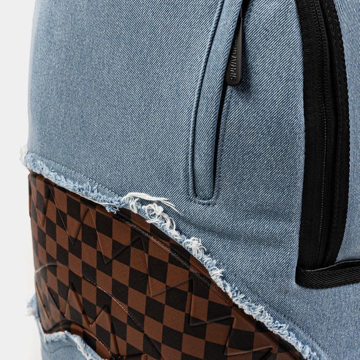 Denim Shark Bite Mens Backpack (Blue/Brown)