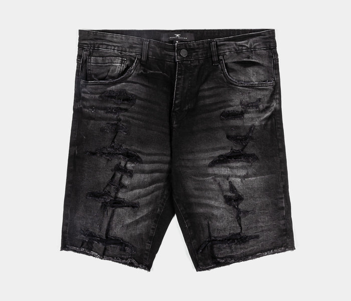 Distressed Denim Mens Shorts (Black)