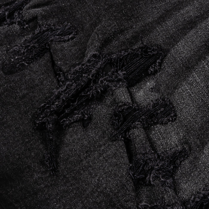 Distressed Denim Mens Shorts (Black)