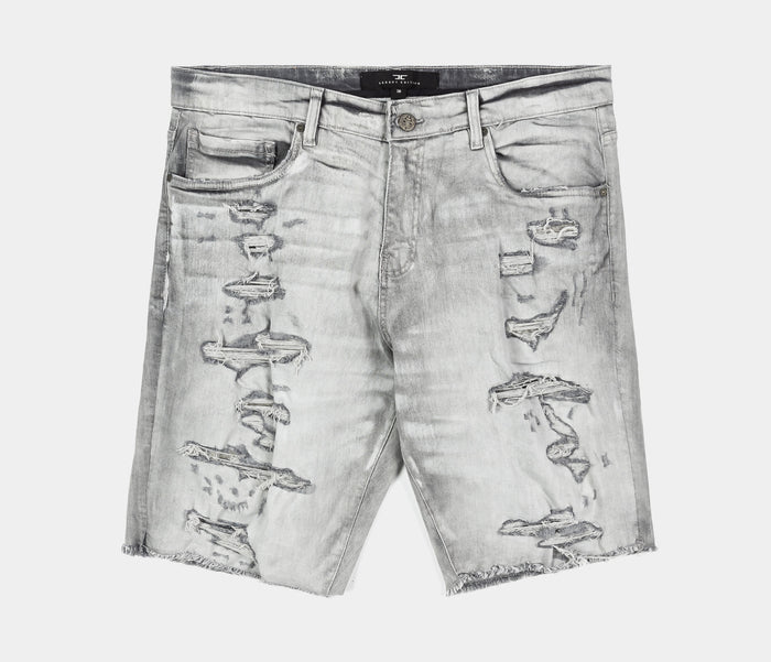 Distressed Denim Mens Shorts (Grey)