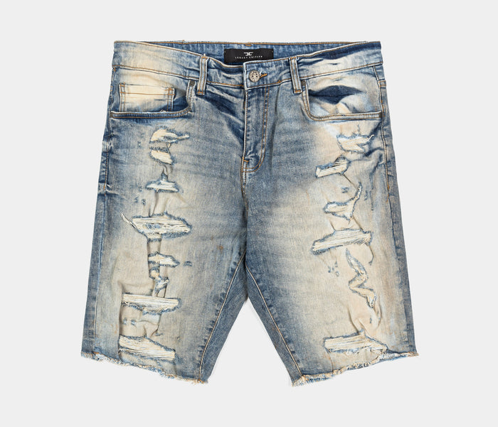 Distressed Denim Mens Shorts (Light Blue)