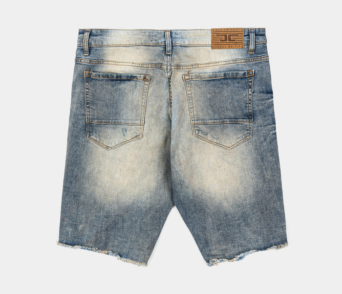 Distressed Denim Mens Shorts (Light Blue)