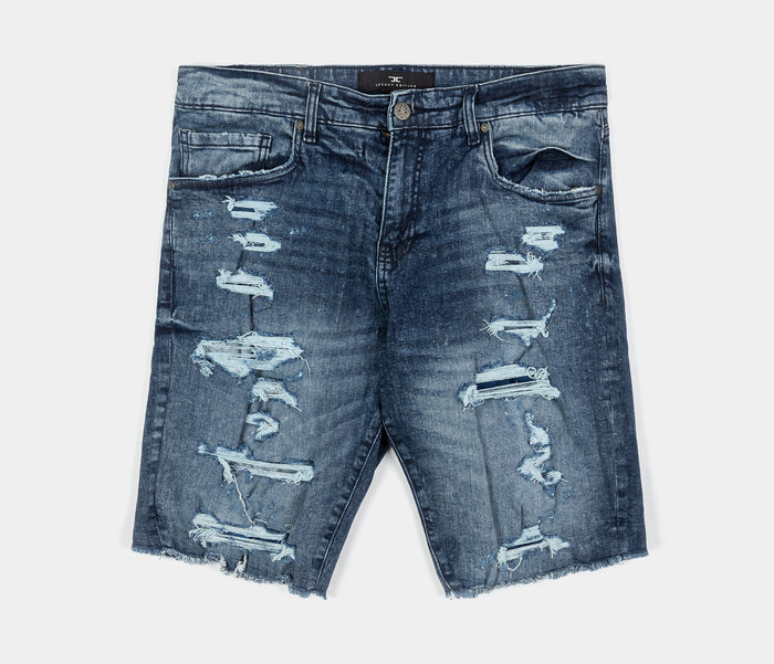 Distressed Denim Mens Shorts (Navy)