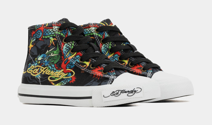 Dragon Tattoo High Top Preschool Lifestyle Shoes (Black/White)