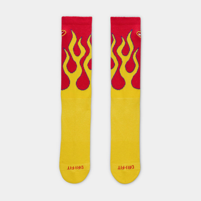 Everyday Plush Cushioned Crew Flames Mens Socks (University Red/Tour Yellow/White)