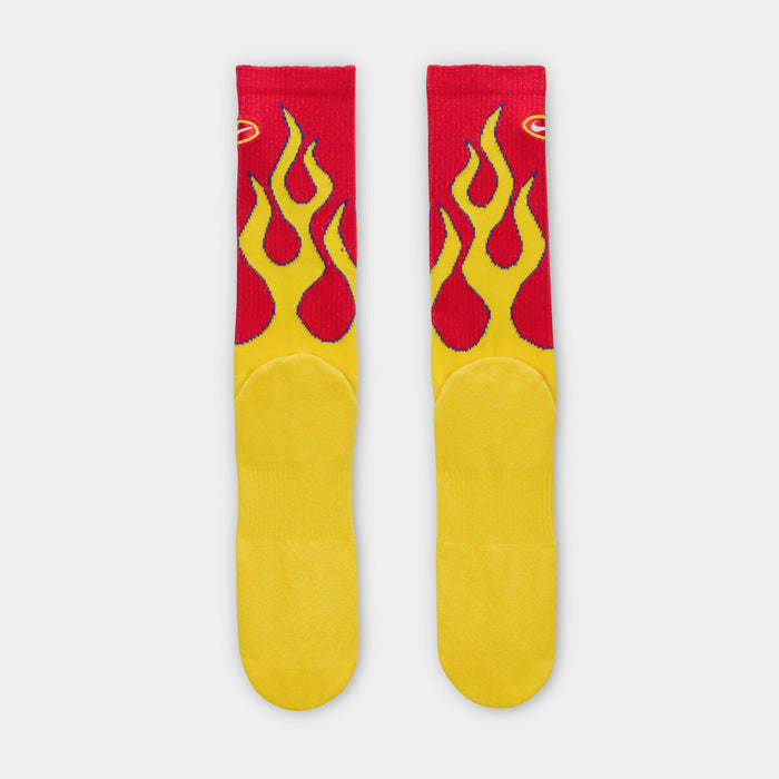 Everyday Plush Cushioned Crew Flames Mens Socks (University Red/Tour Yellow/White)