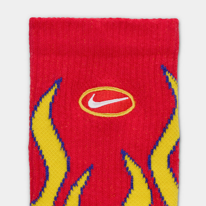 Everyday Plush Cushioned Crew Flames Mens Socks (University Red/Tour Yellow/White)