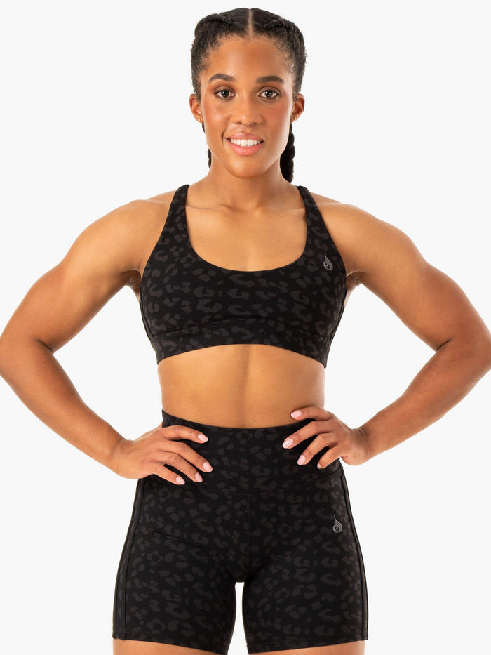 Evolution Sports Bra - Black Leopard Clothing Ryderwear