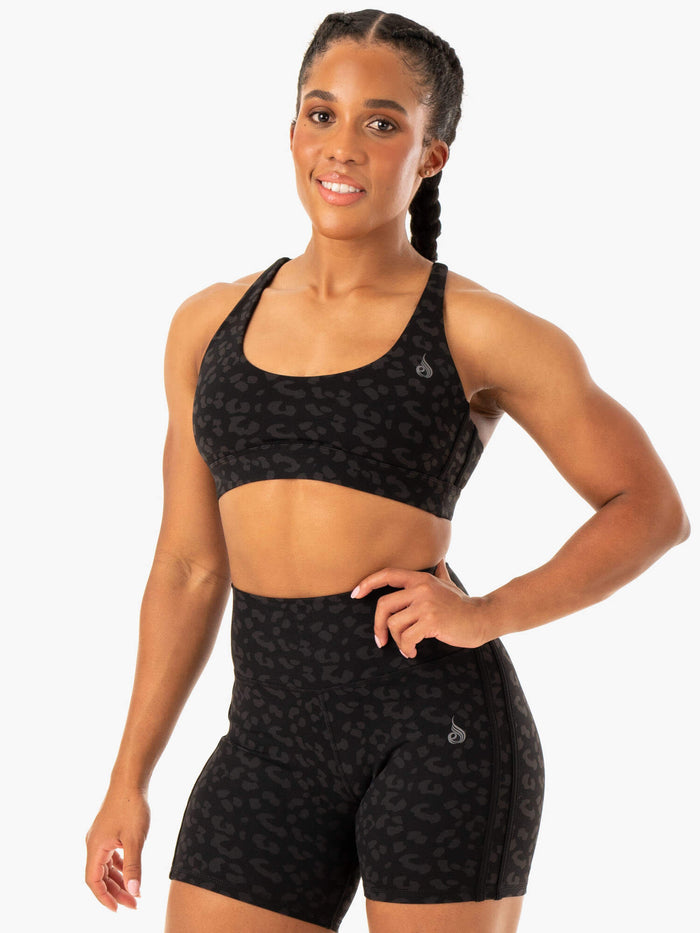 Evolution Sports Bra - Black Leopard Clothing Ryderwear