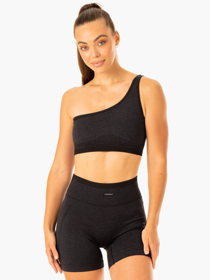 Excel Seamless One Shoulder Sports Bra - Black Marl Clothing Ryderwear