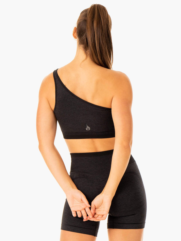 Excel Seamless One Shoulder Sports Bra - Black Marl Clothing Ryderwear