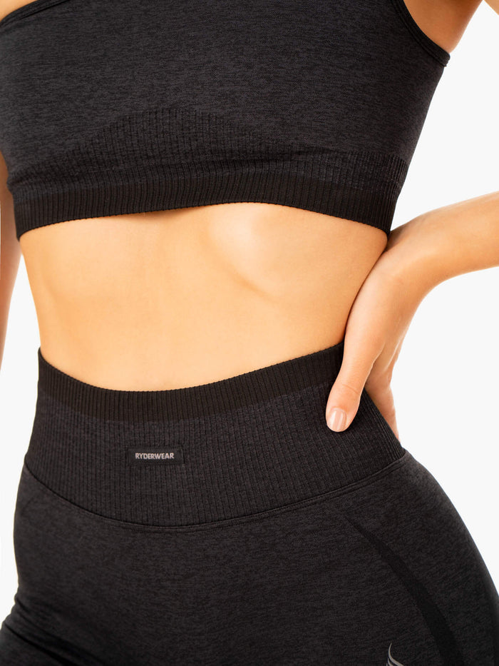 Excel Seamless One Shoulder Sports Bra - Black Marl Clothing Ryderwear