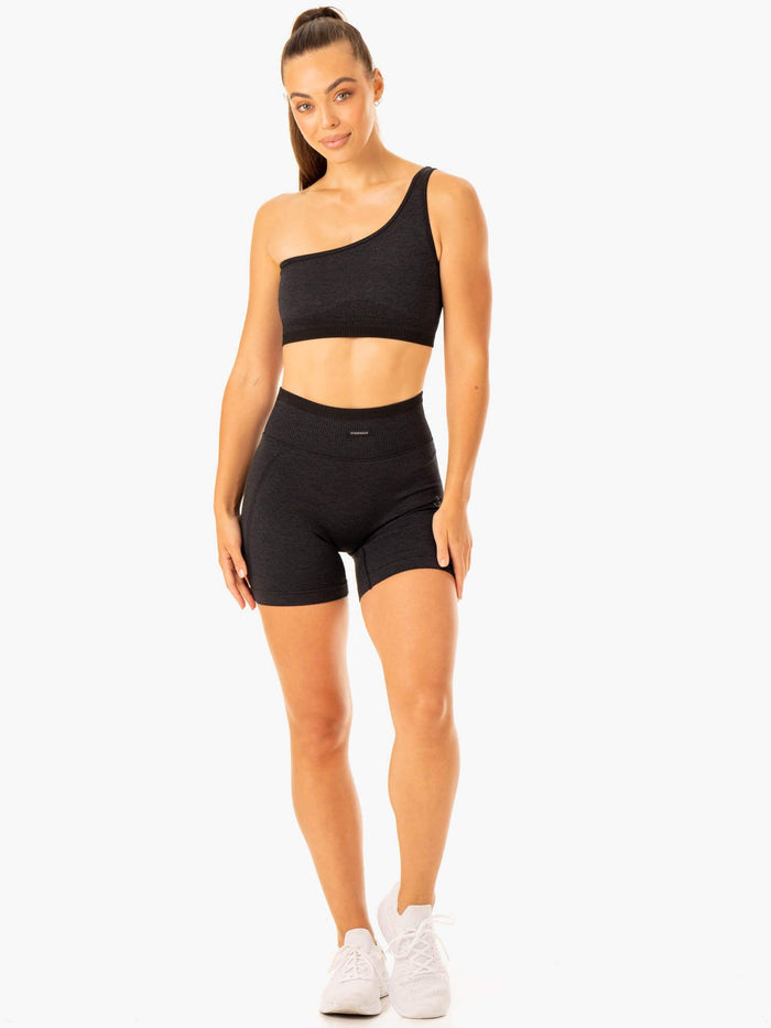 Excel Seamless One Shoulder Sports Bra - Black Marl Clothing Ryderwear