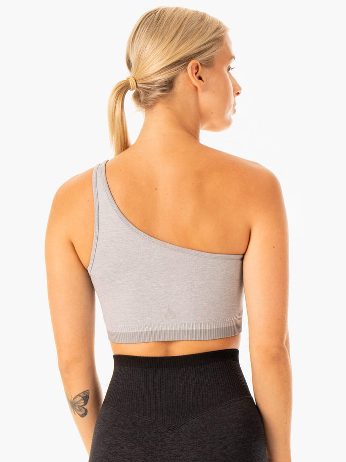 Excel Seamless One Shoulder Sports Bra - Grey Marl Clothing Ryderwear