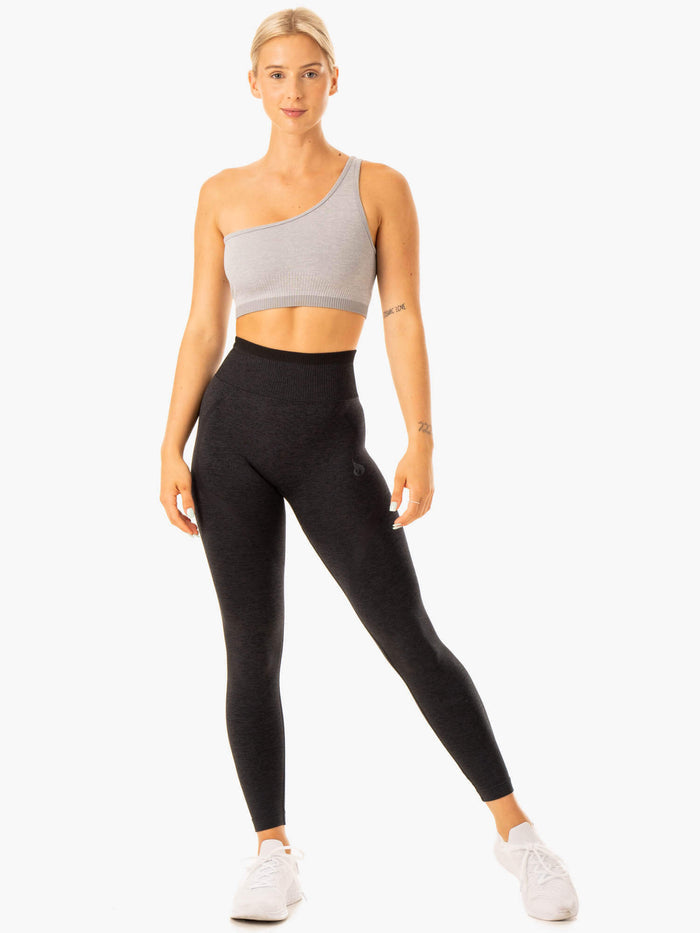 Excel Seamless One Shoulder Sports Bra - Grey Marl Clothing Ryderwear