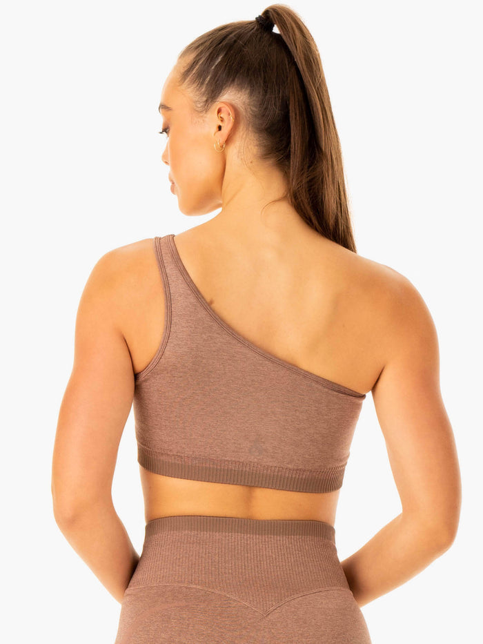 Excel Seamless One Shoulder Sports Bra - Mocha Marl Clothing Ryderwear