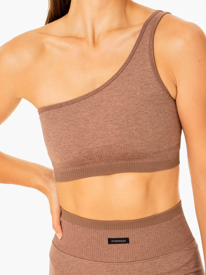 Excel Seamless One Shoulder Sports Bra - Mocha Marl Clothing Ryderwear