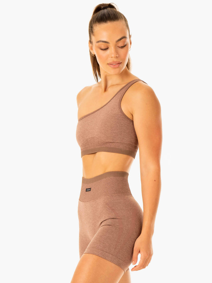 Excel Seamless One Shoulder Sports Bra - Mocha Marl Clothing Ryderwear