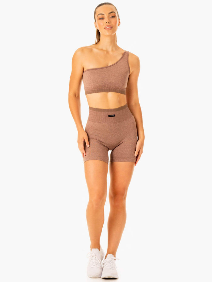 Excel Seamless One Shoulder Sports Bra - Mocha Marl Clothing Ryderwear