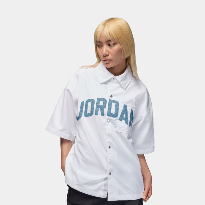 Flight Woven Button Up Womens Short Sleeve Shirt (White)
