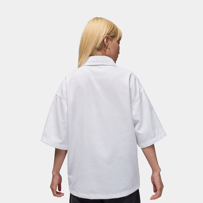 Flight Woven Button Up Womens Short Sleeve Shirt (White)