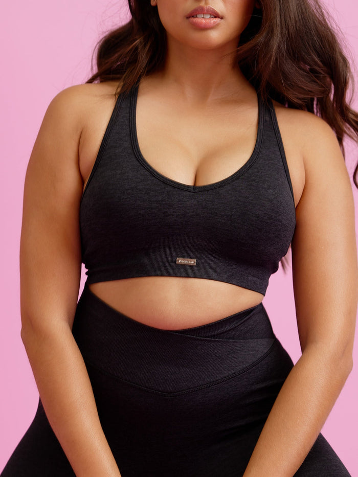 Focus Seamless Sports Bra - Black Marl Clothing Ryderwear