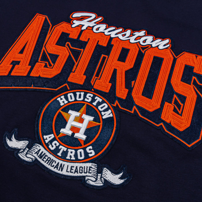 Houston Astros Team Badge Mens Short Sleeve Shirt (Navy/Orange)