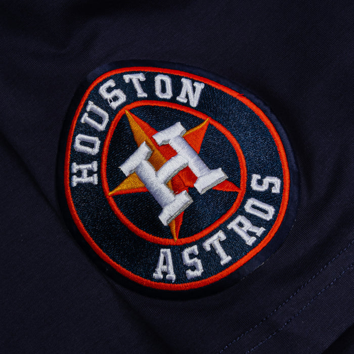 Houston Astros Team Badge Mens Short Sleeve Shirt (Navy/Orange)