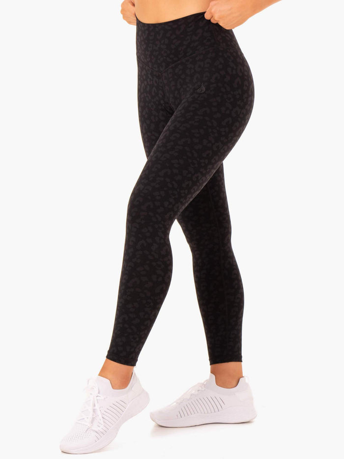 Hybrid Full Length Leggings - Black Leopard Clothing Ryderwear