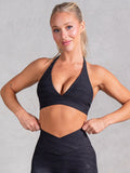 Icon V Neck Sports Bra - Black Marl Clothing Ryderwear