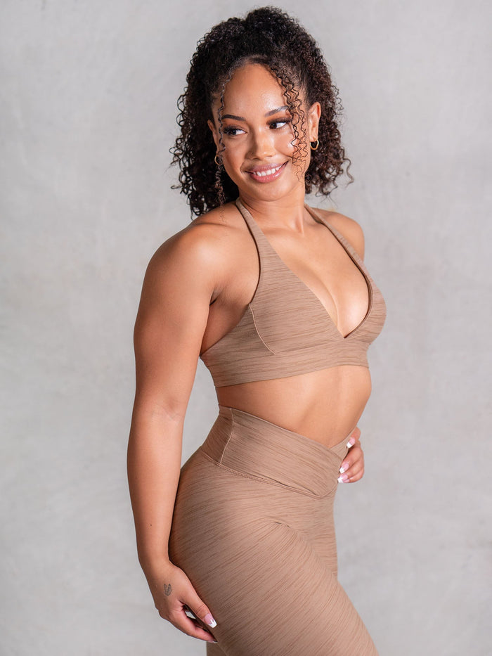 Icon V Neck Sports Bra - Mocha Marl Clothing Ryderwear