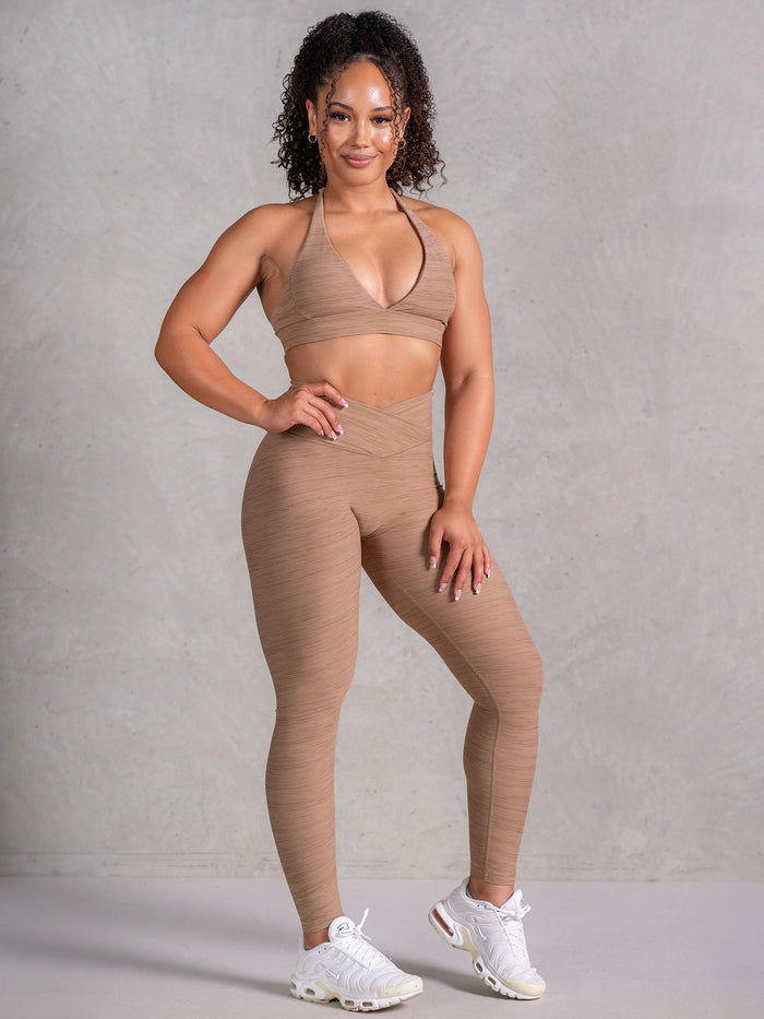 Icon V Neck Sports Bra - Mocha Marl Clothing Ryderwear