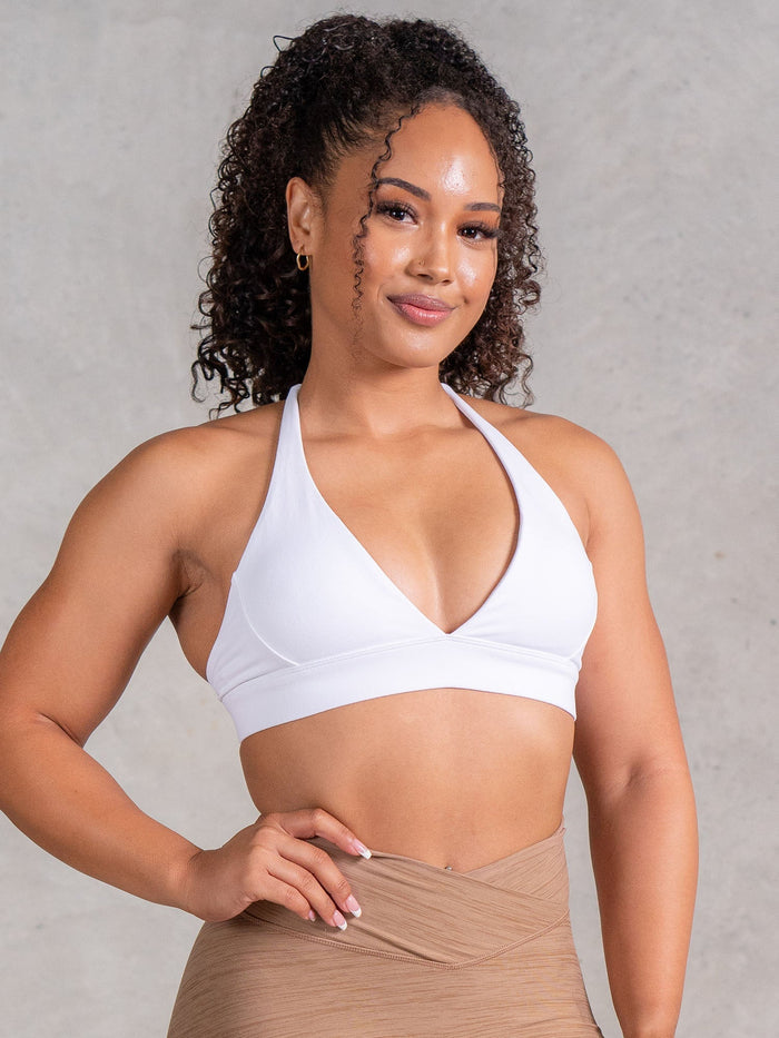 Icon V Neck Sports Bra - White Clothing Ryderwear
