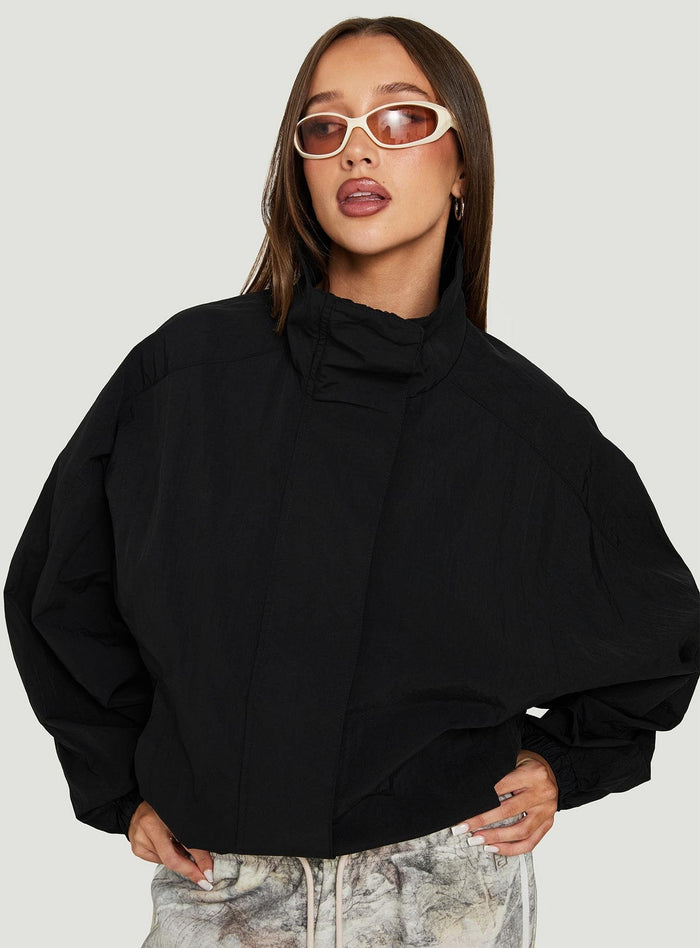 Kallow Funnel Neck Windbreaker Jacket Black